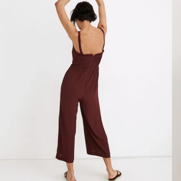 Madewell Pintuck Cami Wide-leg Jumpsuit Size 00 Burgundy Oxblood Wine - Picture 3 of 15